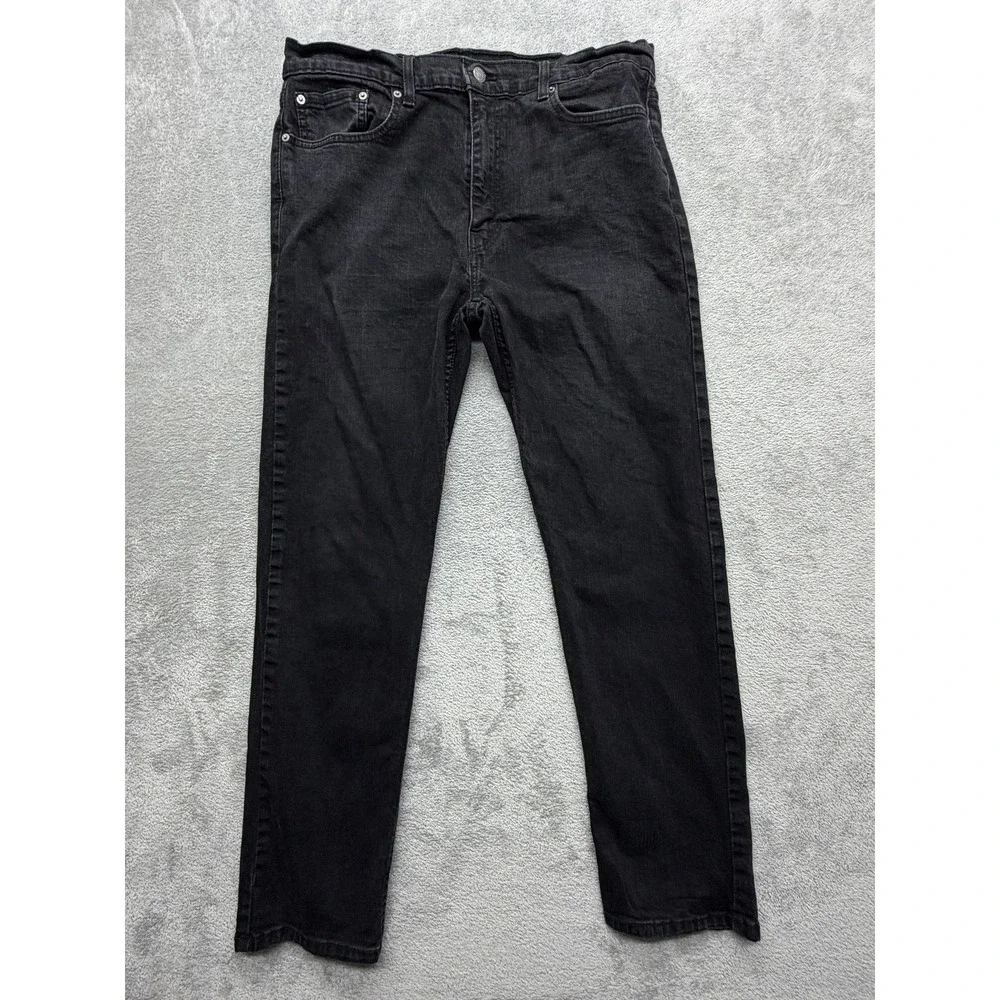 Levis 502 Jeans Mens Measured 37x30 Black Tapered Dark Wash Denim Stretch